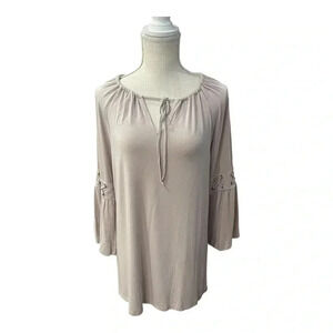 Haute Hippie Tribe Beige 3/4 Sleeve Peasant Bohemian Tunic Top Women’s size M
